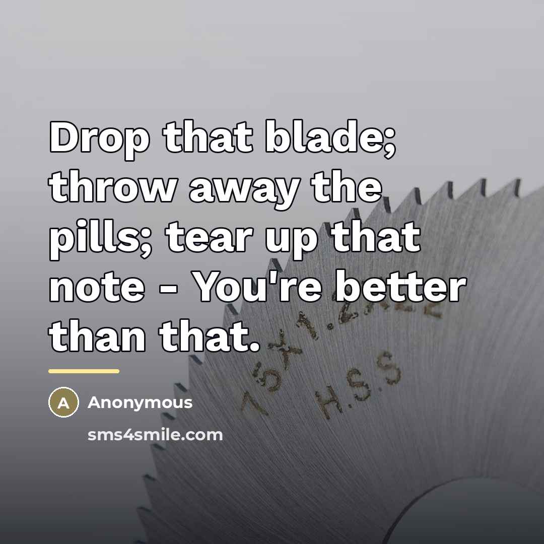 “Drop that blade; throw away the pills; tear up that…” quote by Anonymous
