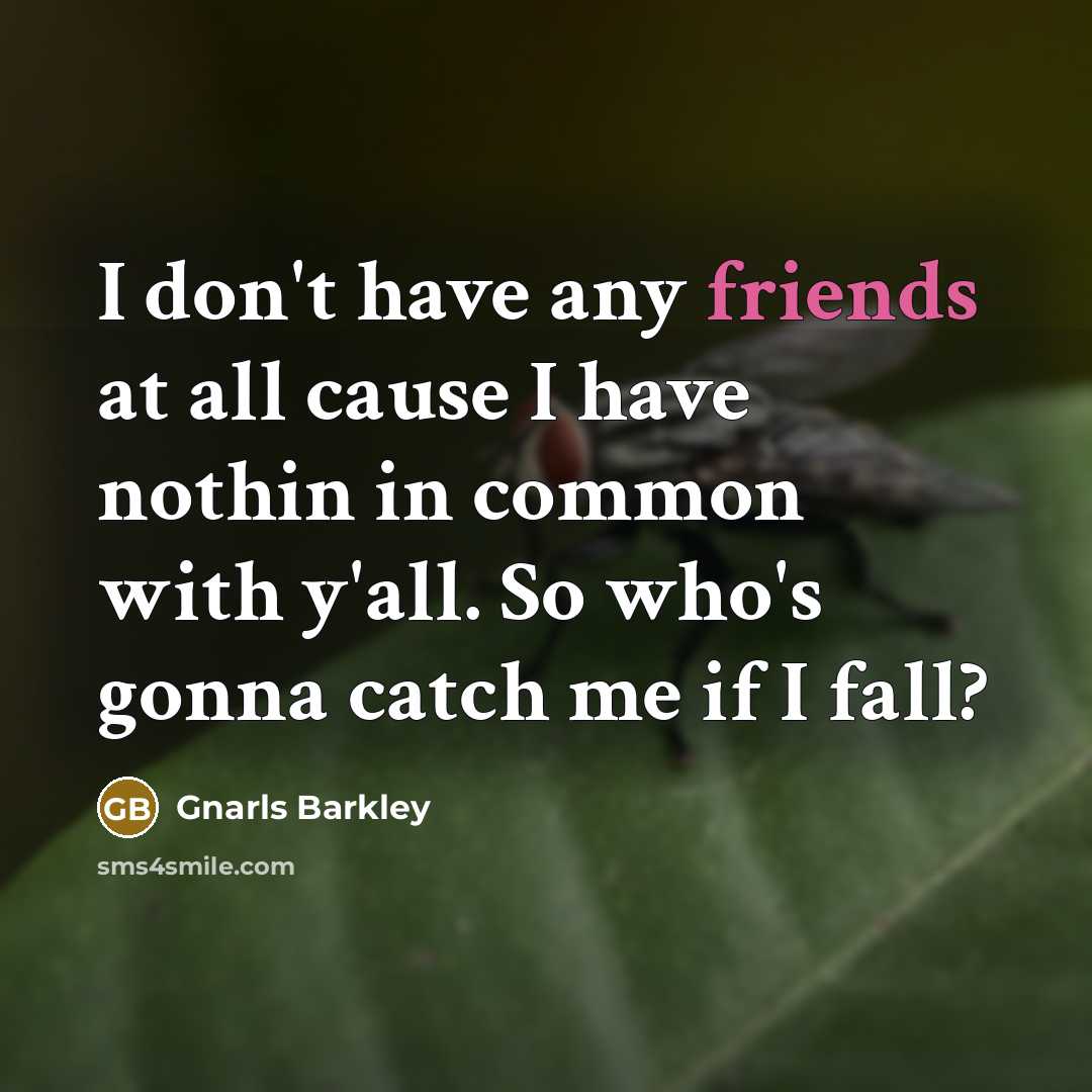 “I don't have any friends at all cause I have nothin in common with y'all. So who's gonna catch me if I fall?” quote by Gnarls Barkley