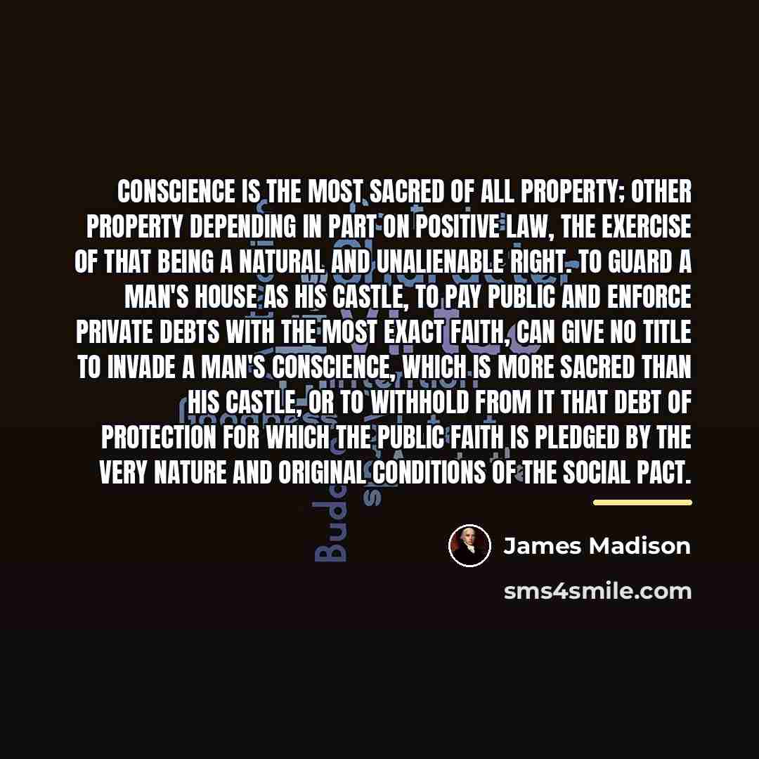 “Conscience is the most sacred of all property; other property…” quote by James Madison