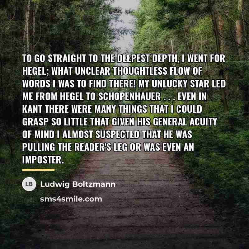 “To go straight to the deepest depth, I went for…” quote by Ludwig Boltzmann