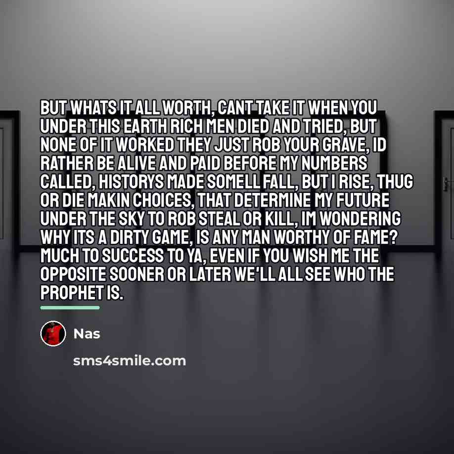 “But whats it all worth, cant take it when you…” quote by Nas
