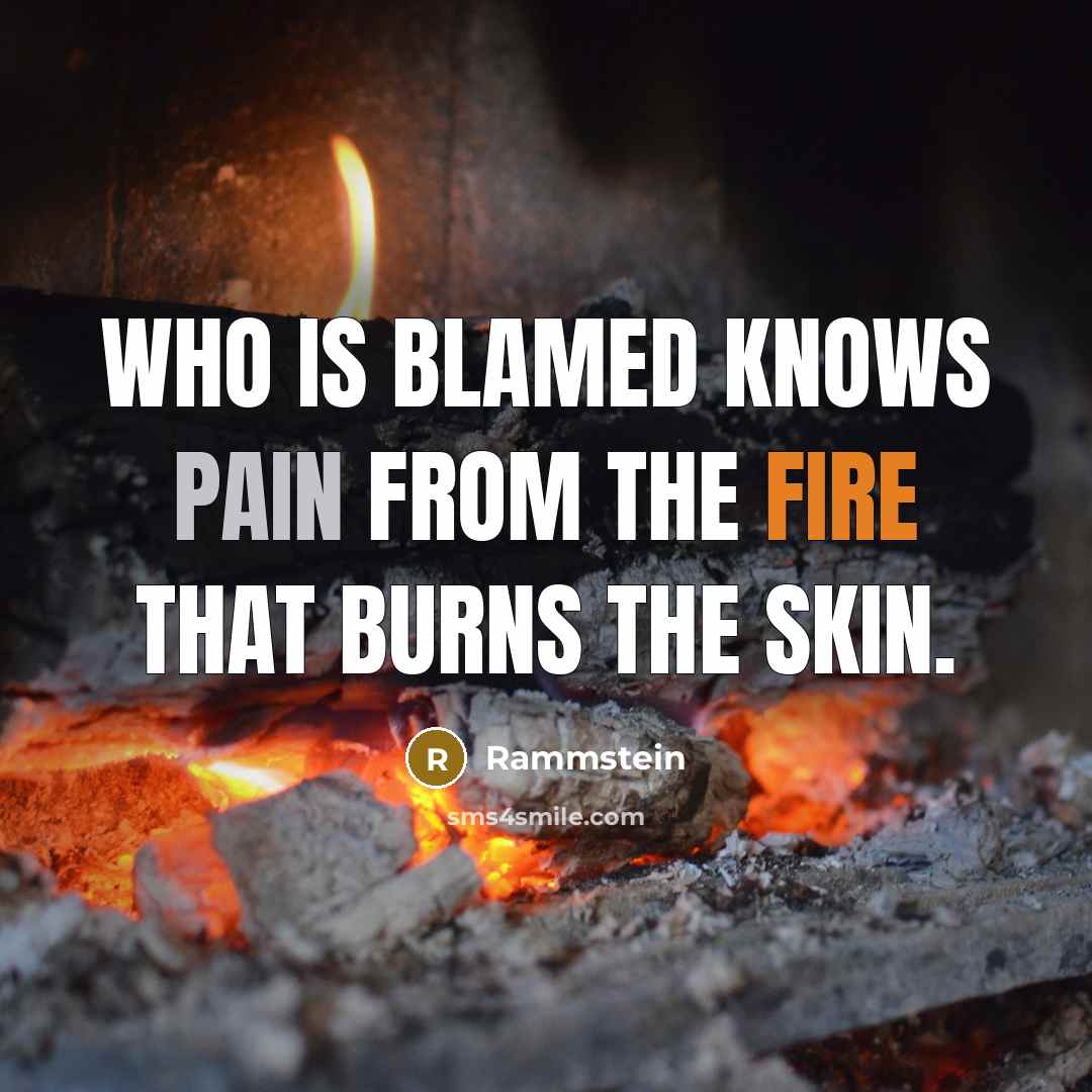 “Who is blamed knows pain from the fire that burns the skin.” quote by Rammstein