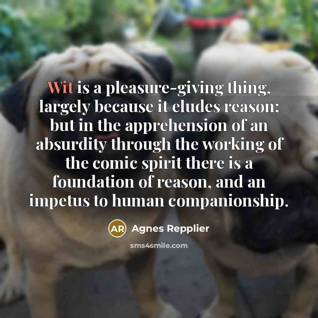 “Wit is a pleasure-giving thing, largely because it eludes reason;…” quote by Agnes Repplier