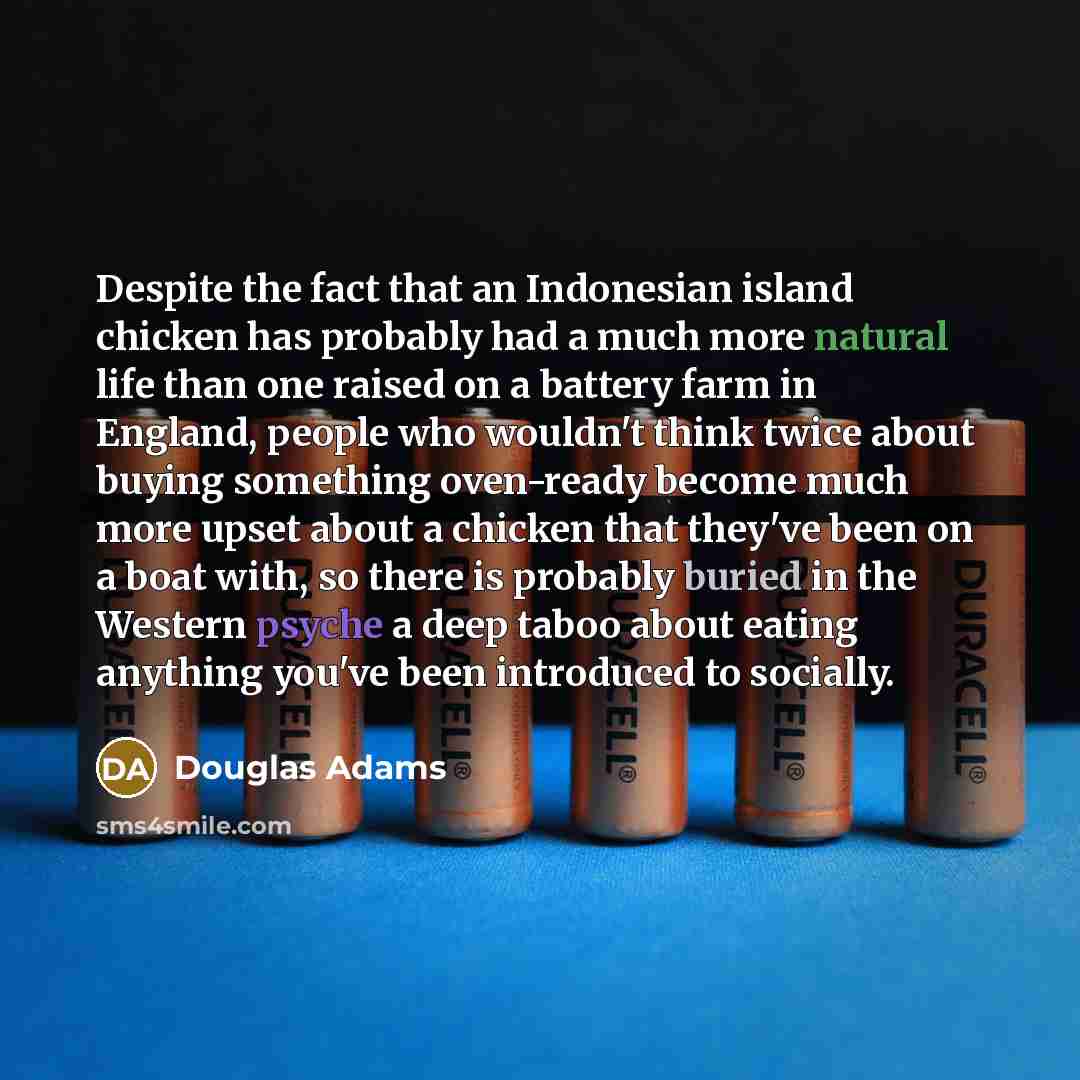 “Despite the fact that an Indonesian island chicken has probably…” quote by Douglas Adams