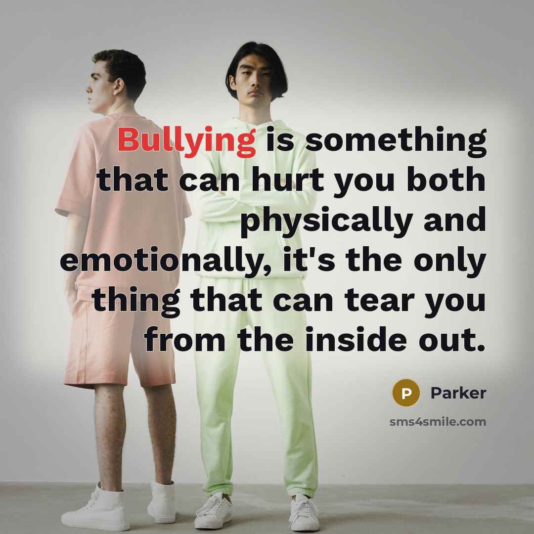 “Bullying is something that can hurt you both physically and emotionally, it's the only thing that can tear you from the inside out.” quote by Parker