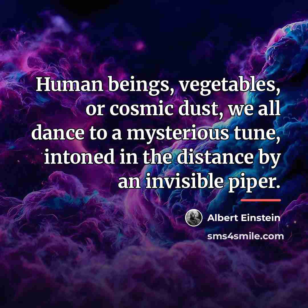 “Human beings, vegetables, or cosmic dust, we all dance to…” quote by Albert Einstein