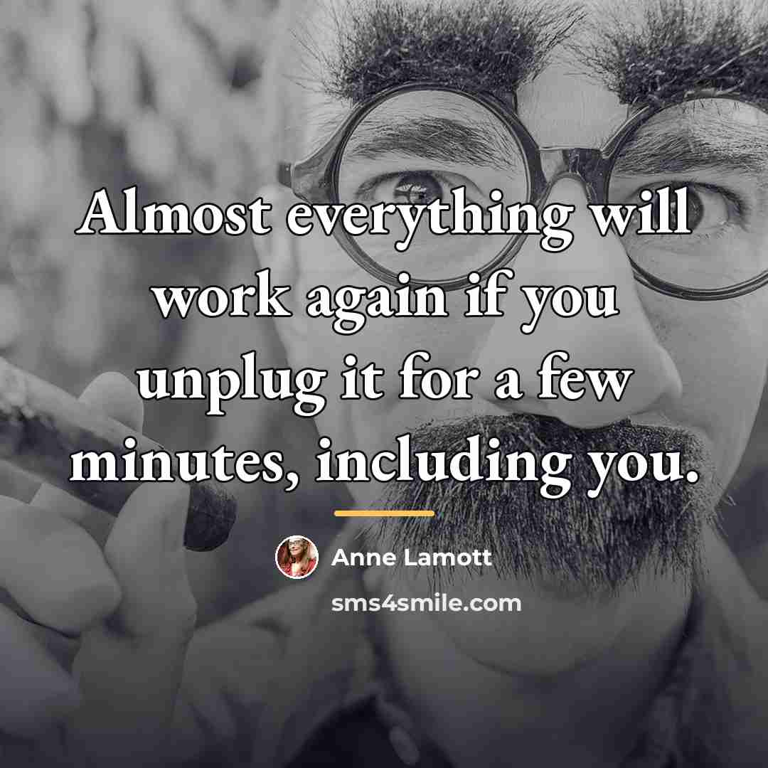 “Almost everything will work again if you unplug it for…” quote by Anne Lamott