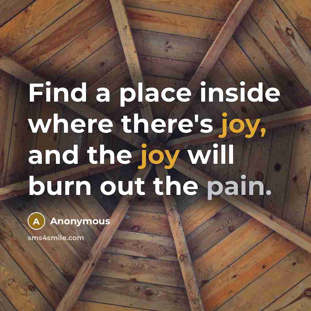 “Find a place inside where there's joy, and the joy will burn out the pain.” quote by Anonymous