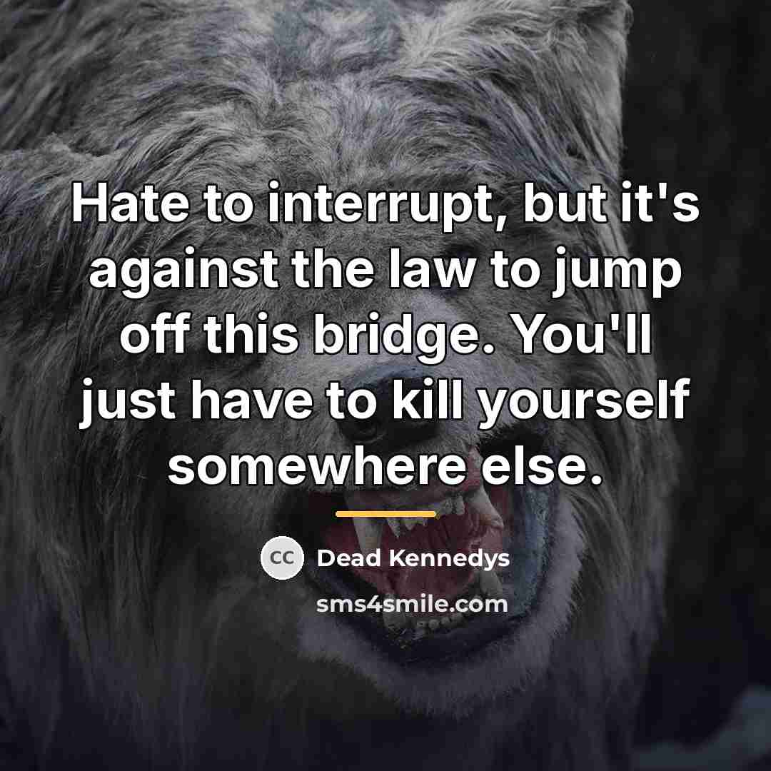 “Hate to interrupt, but it's against the law to jump…” quote by Dead Kennedys