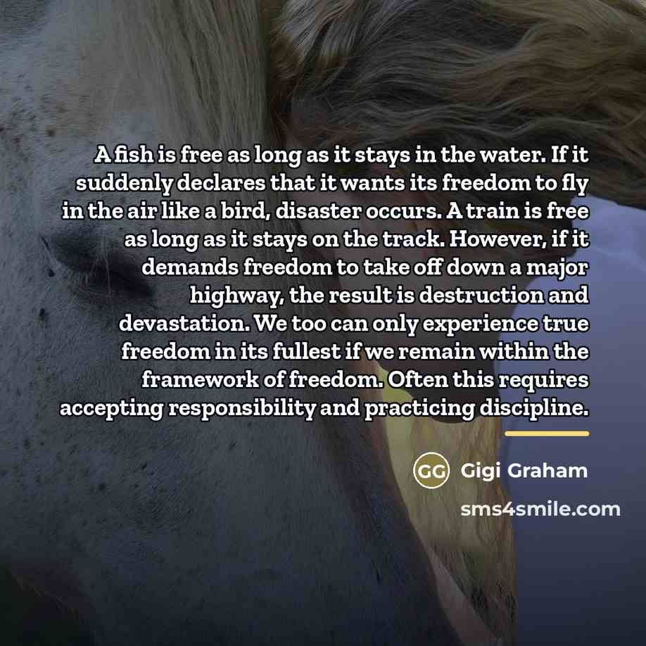 “A fish is free as long as it stays in…” quote by Gigi Graham