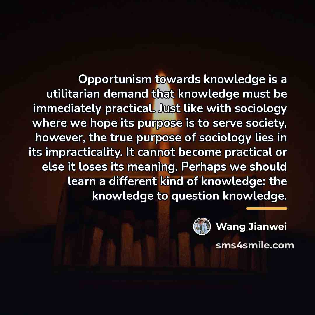 “Opportunism towards knowledge is a utilitarian demand that knowledge must…” quote by Wang Jianwei