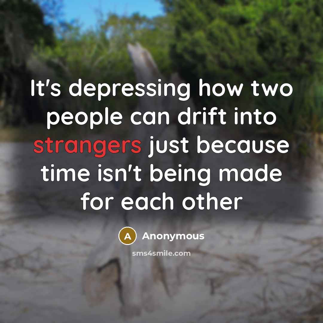 “It's depressing how two people can drift into strangers just because time isn't being made for each other” quote by Anonymous