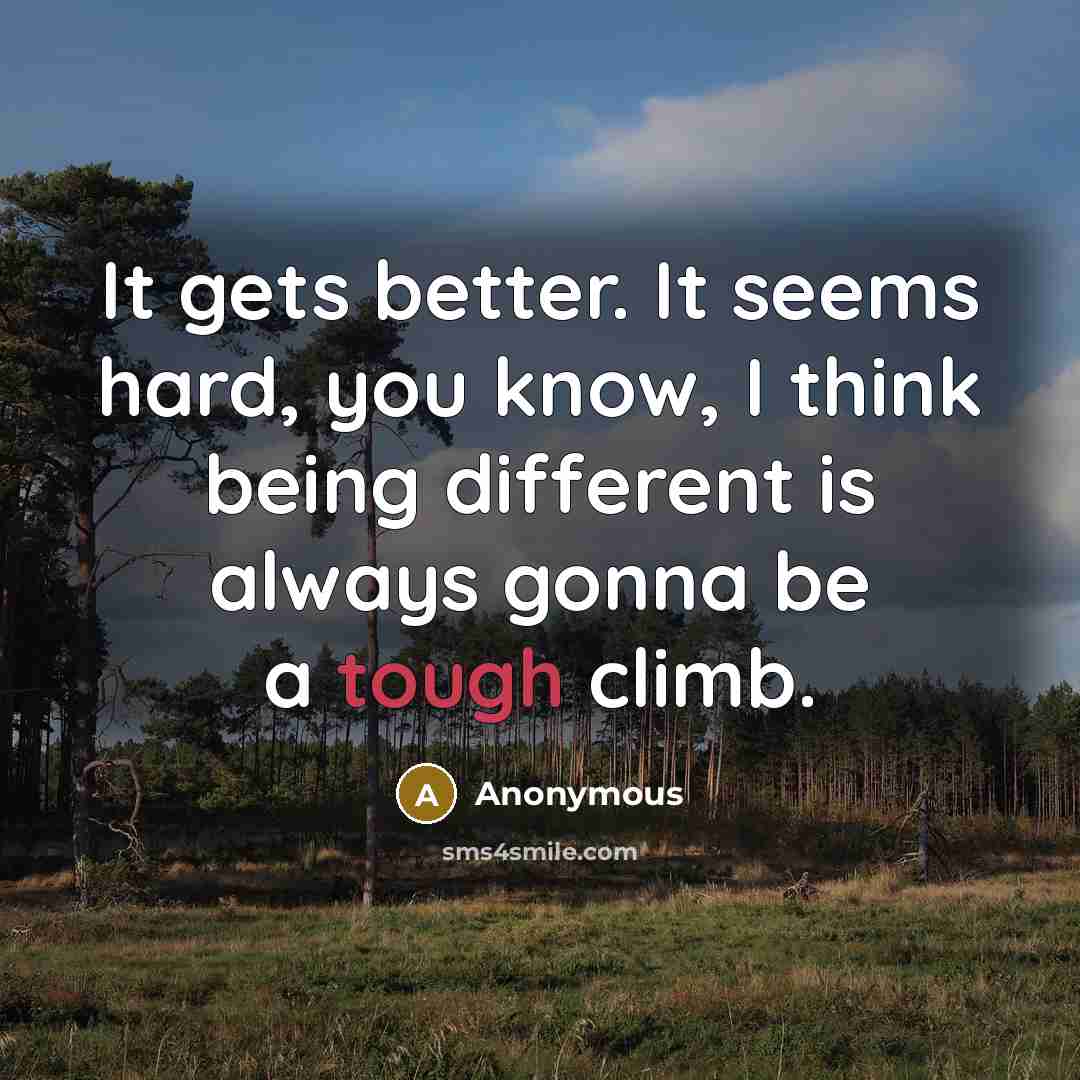 “It gets better. It seems hard, you know, I think being different is always gonna be a tough climb.” quote by Anonymous
