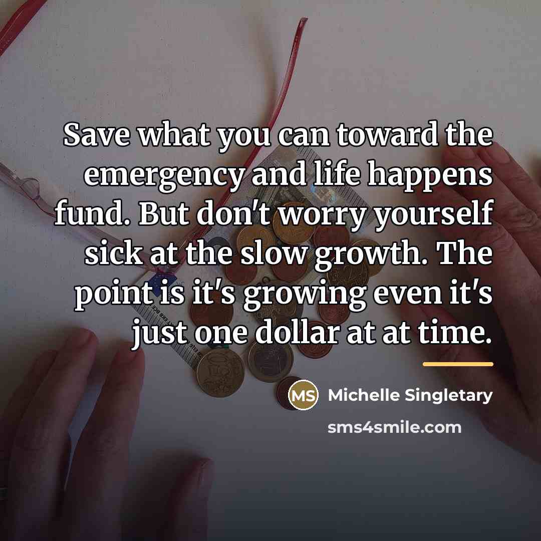 “Save what you can toward the emergency and life happens…” quote by Michelle Singletary