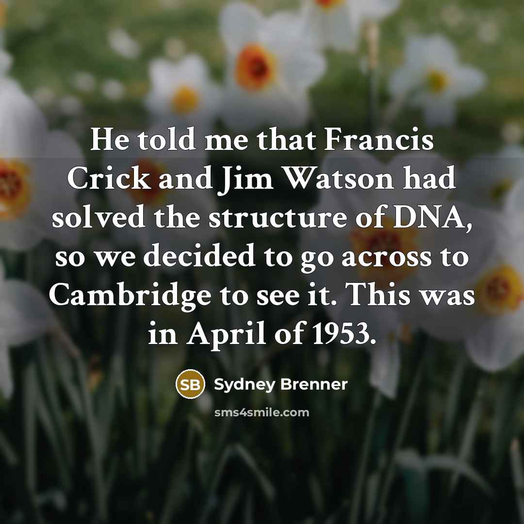 “He told me that Francis Crick and Jim Watson had…” quote by Sydney Brenner