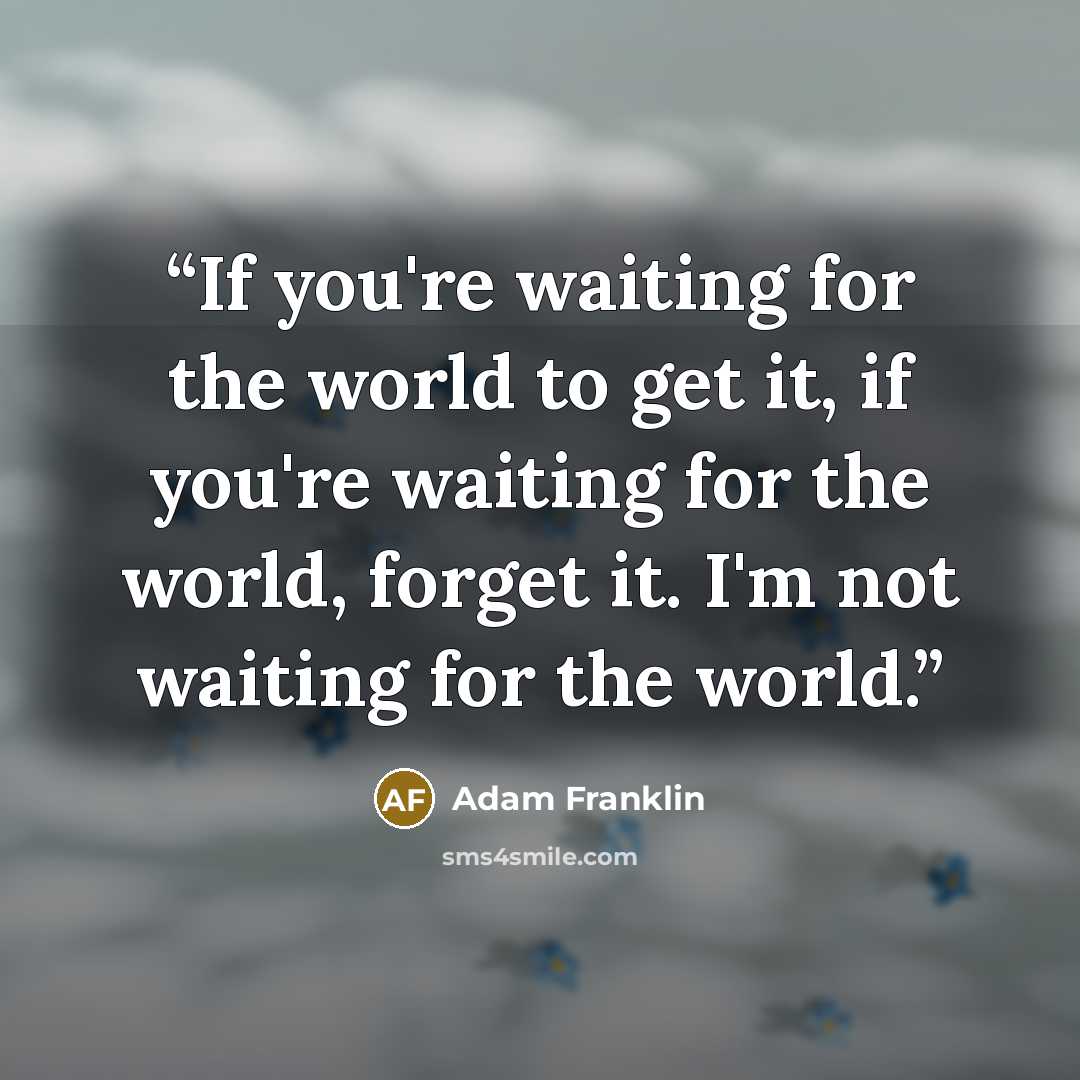 “If you're waiting for the world to get it, if you're waiting for the world, forget it. I'm not waiting for the world.” quote by Adam Franklin