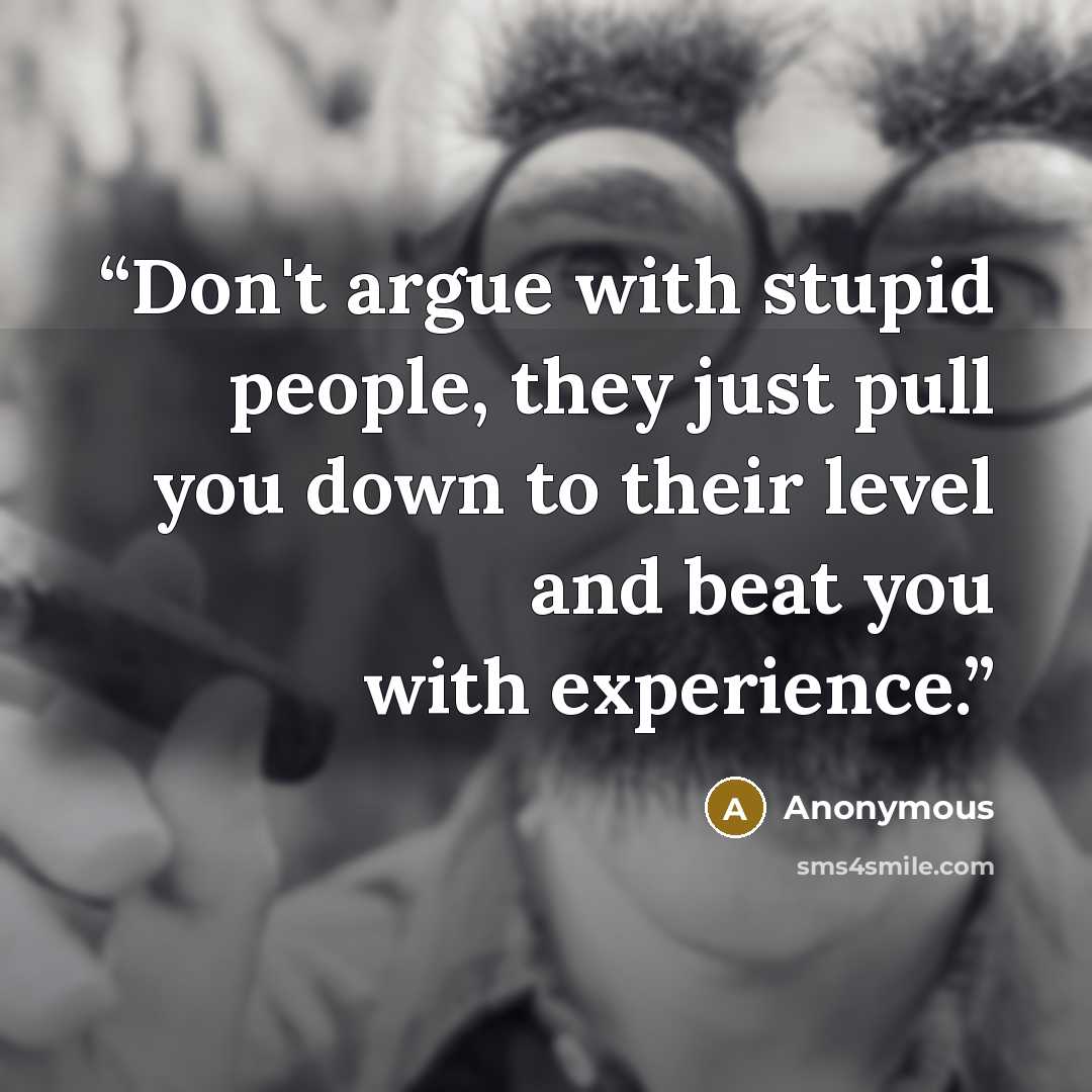 “Don't argue with stupid people, they just pull you down to their level and beat you with experience.” quote by Anonymous
