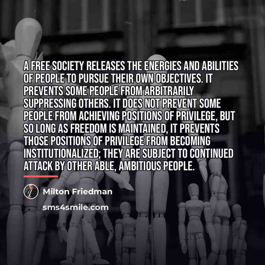 “A free society releases the energies and abilities of people…” quote by Milton Friedman