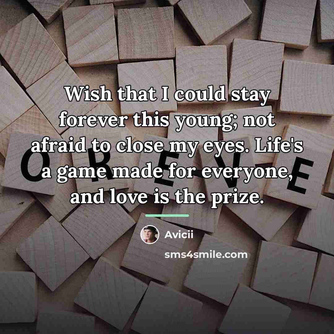 “Wish that I could stay forever this young; not afraid…” quote by Avicii
