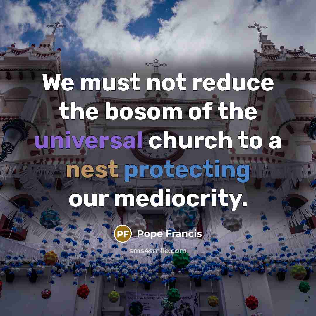 “We must not reduce the bosom of the universal church…” quote by Pope Francis