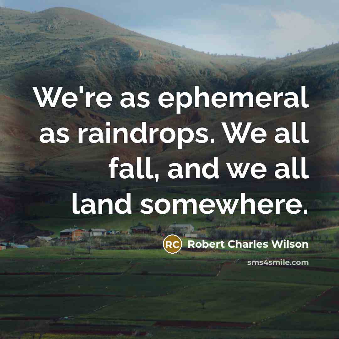 “We're as ephemeral as raindrops. We all fall, and we…” quote by Robert Charles Wilson