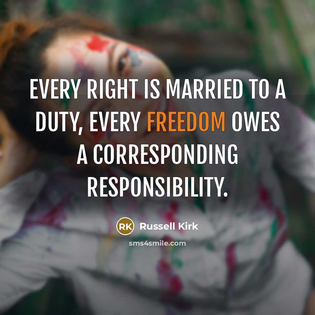 “Every right is married to a duty, every freedom owes…” quote by Russell Kirk