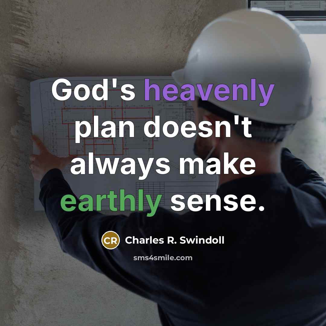 “God's heavenly plan doesn't always make earthly sense.” quote by Charles R. Swindoll