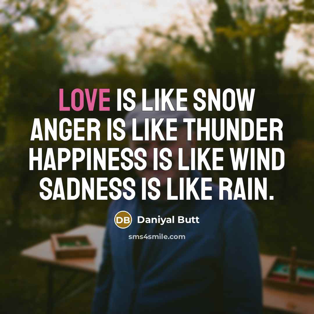 “Love is like snow Anger is like thunder happiness is…” quote by Daniyal Butt