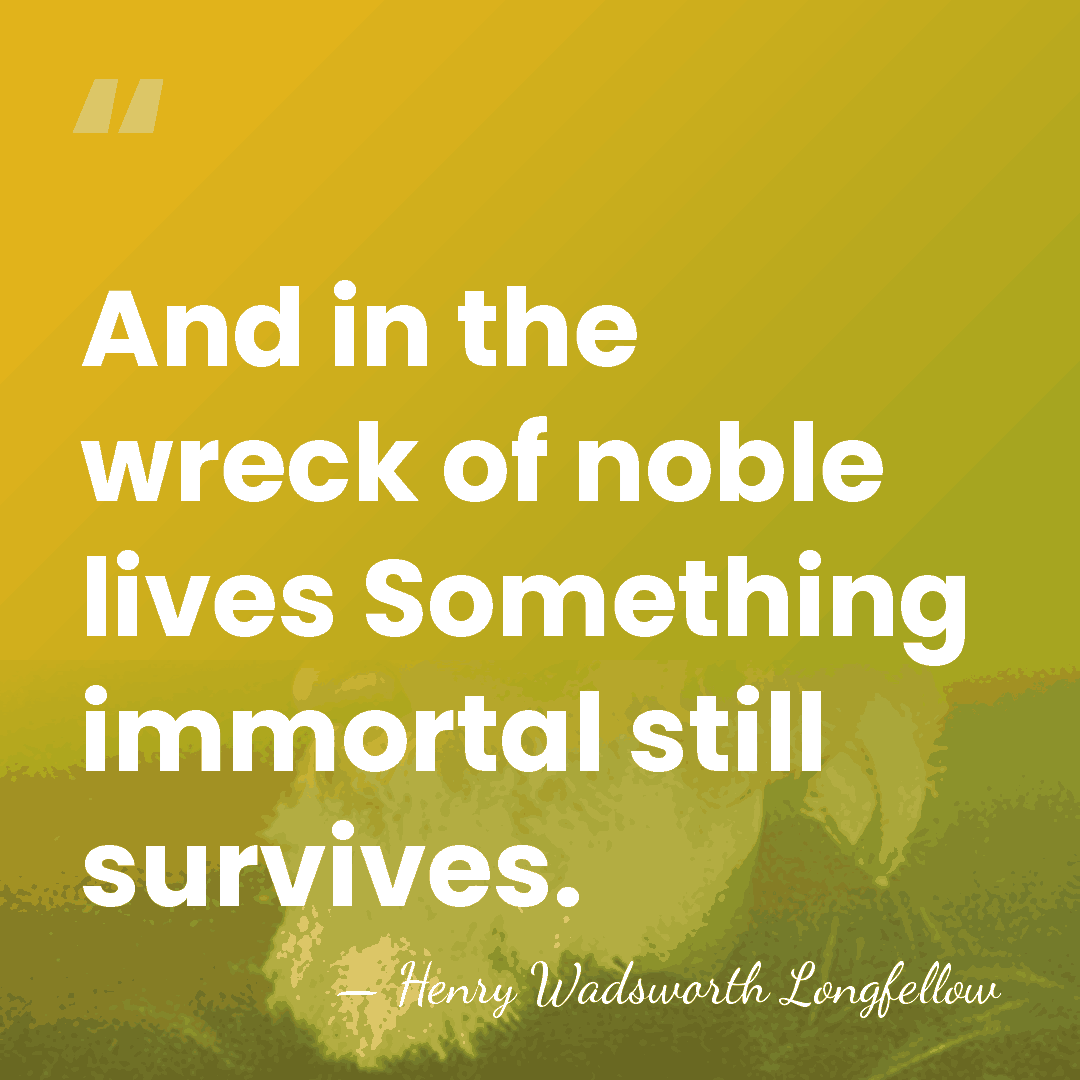 And in the wreck of noble lives Something immortal still survives. - Henry Wadsworth Longfellow