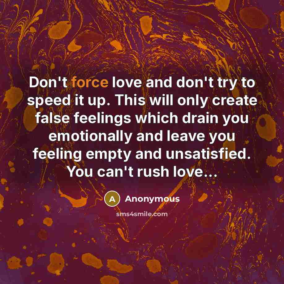 “Don't force love and don't try to speed it up.…” quote by Anonymous