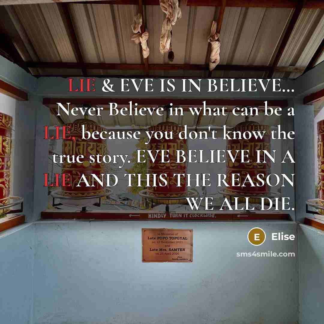 “LIE & EVE IS IN BELIEVE.... Never Believe in what…” quote by Elise