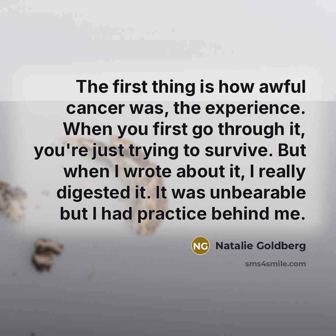 “The first thing is how awful cancer was, the experience.…” quote by Natalie Goldberg