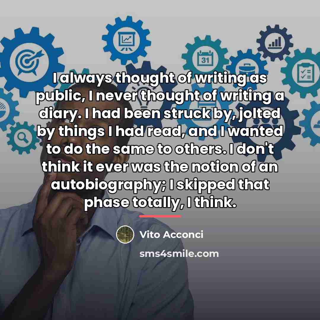 “I always thought of writing as public, I never thought…” quote by Vito Acconci