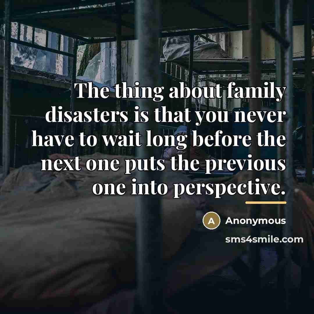 “The thing about family disasters is that you never have…” quote by Anonymous