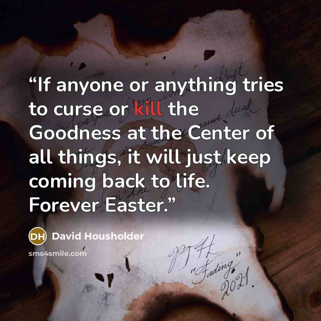 “If anyone or anything tries to curse or kill the Goodness at the Center of all things, it will just keep coming back to life. Forever Easter.” quote by David Housholder