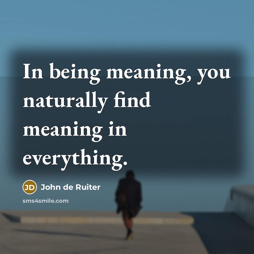 “In being meaning, you naturally find meaning in everything.…” quote by John de Ruiter