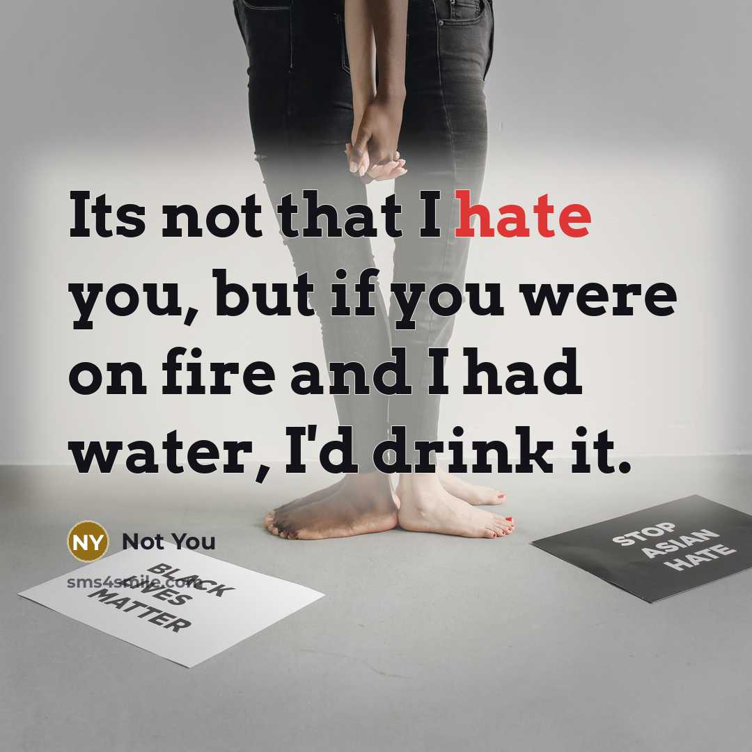 “Its not that I hate you, but if you were on fire and I had water, I'd drink it.” quote by Not You