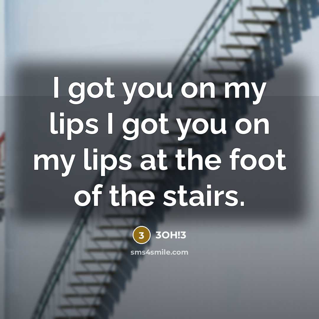 “I got you on my lips I got you on my lips at the foot of the stairs.” quote by 3OH!3