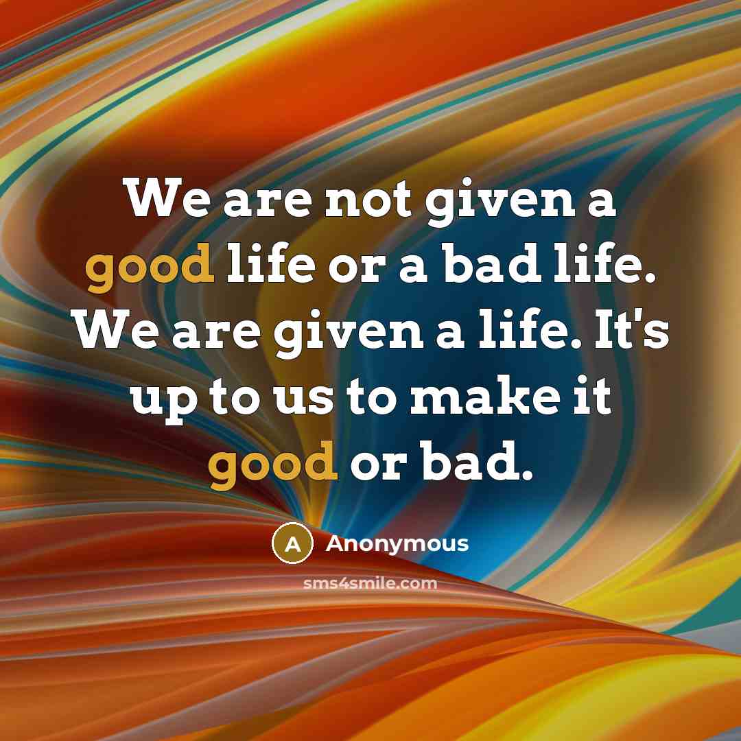 “We are not given a good life or a bad…” quote by Anonymous