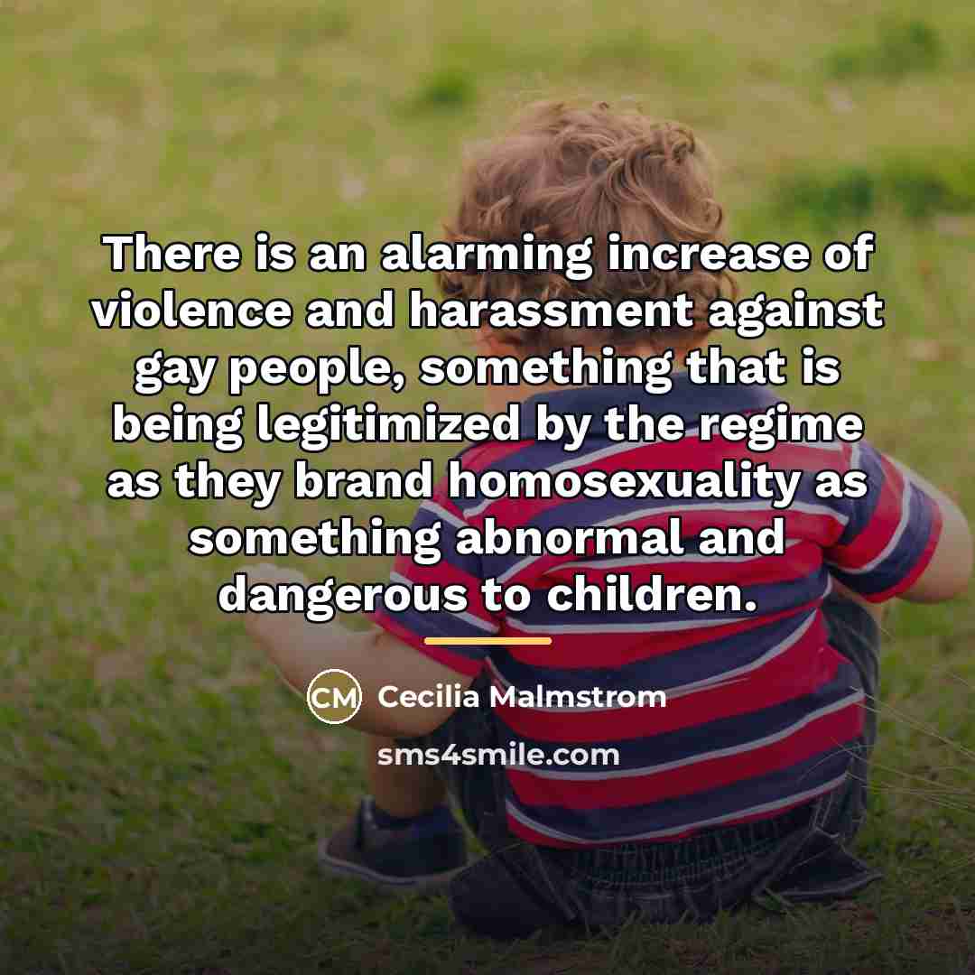 “There is an alarming increase of violence and harassment against…” quote by Cecilia Malmstrom