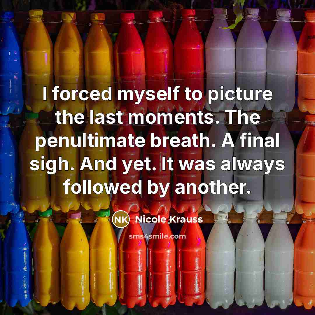 “I forced myself to picture the last moments. The penultimate…” quote by Nicole Krauss