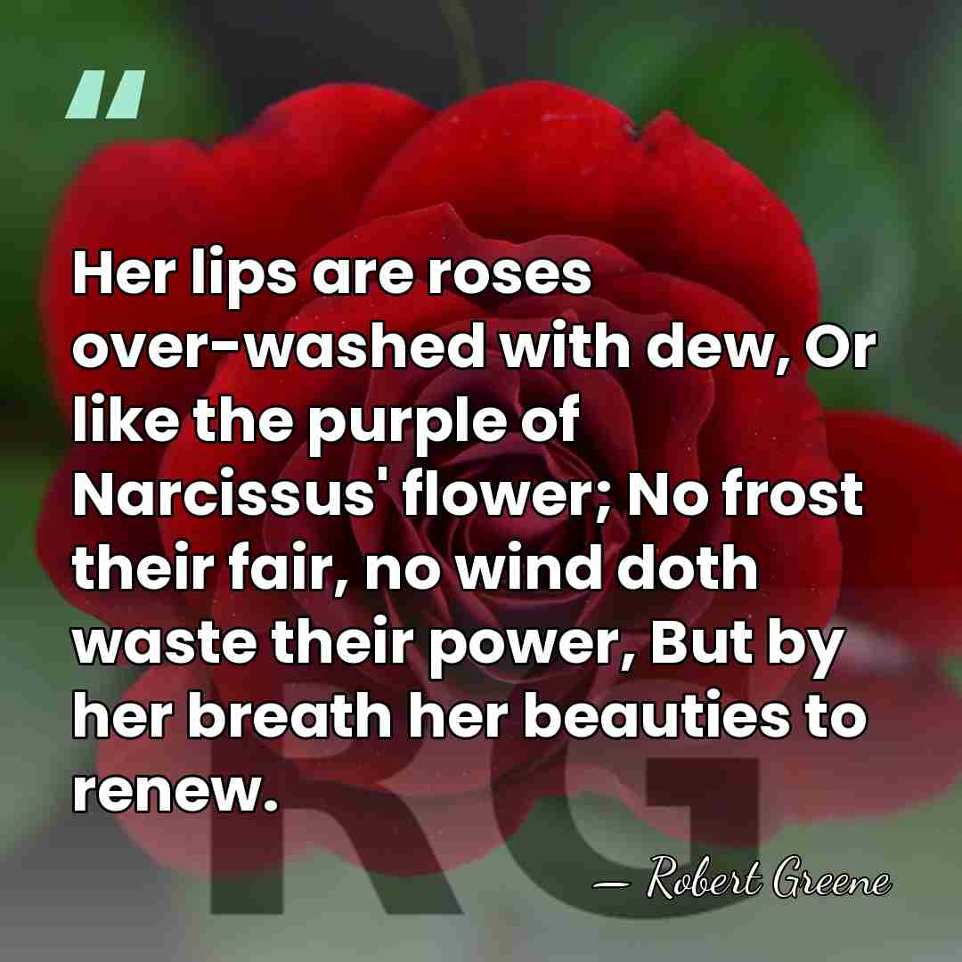 Her lips are roses over-washed with dew, Or like the purple of&hellip; - Robert Greene