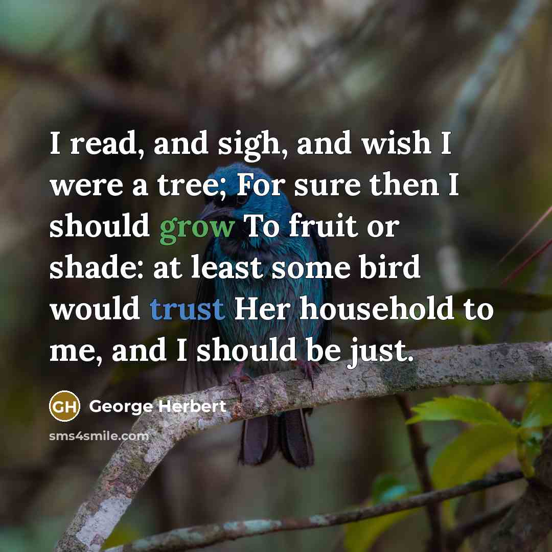 “I read, and sigh, and wish I were a tree;…” quote by George Herbert