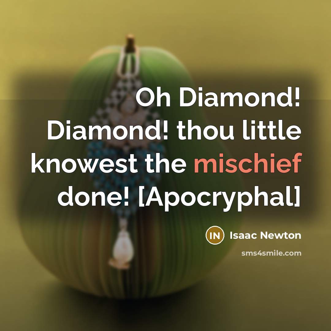 “Oh Diamond! Diamond! thou little knowest the mischief done! [Apocryphal]…” quote by Isaac Newton