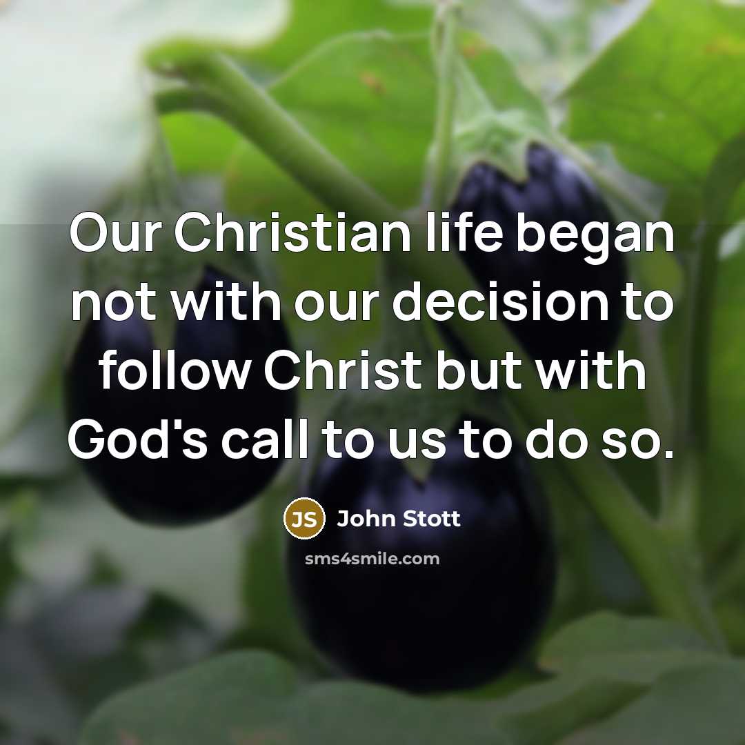 “Our Christian life began not with our decision to follow…” quote by John Stott