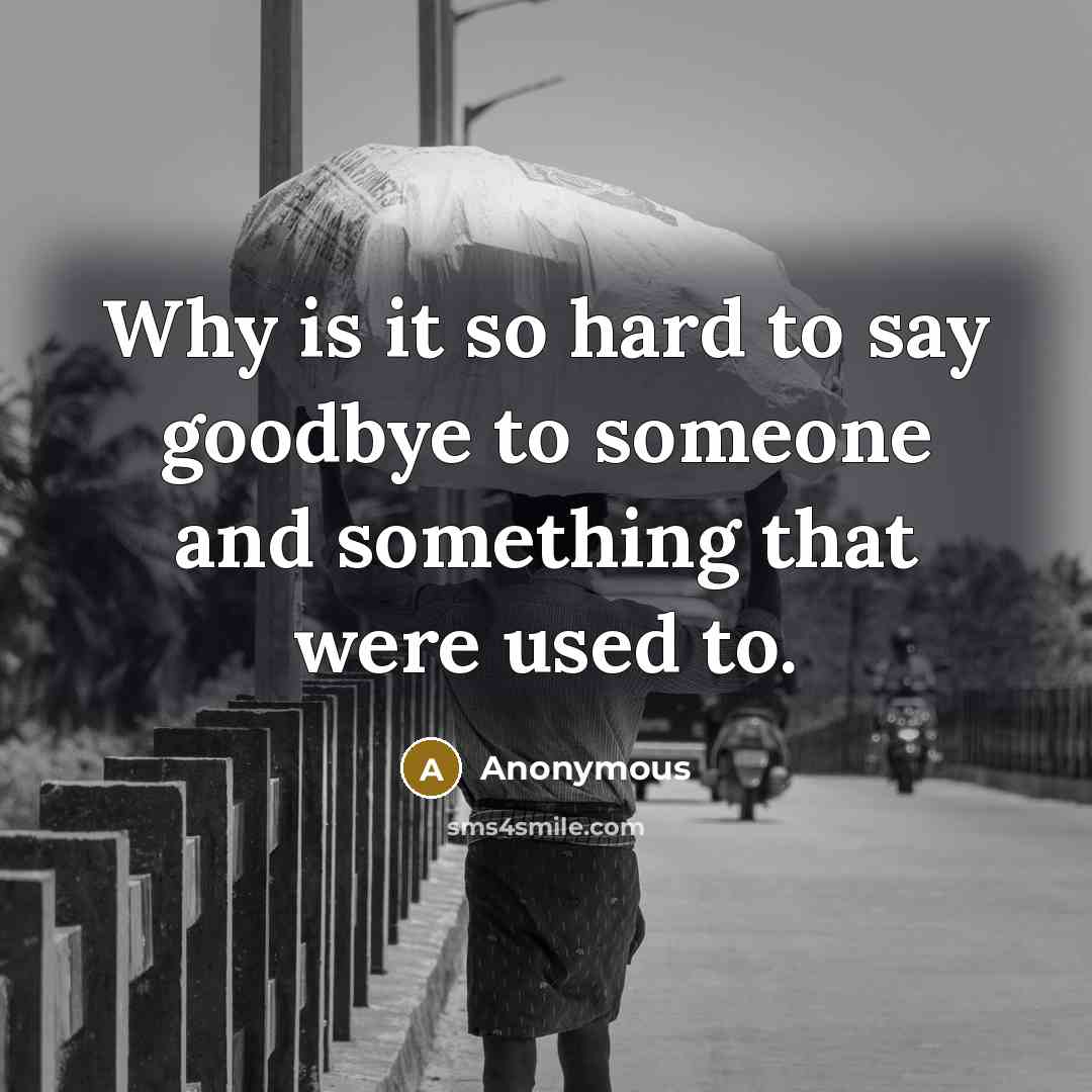 “Why is it so hard to say goodbye to someone and something that were used to.” quote by Anonymous
