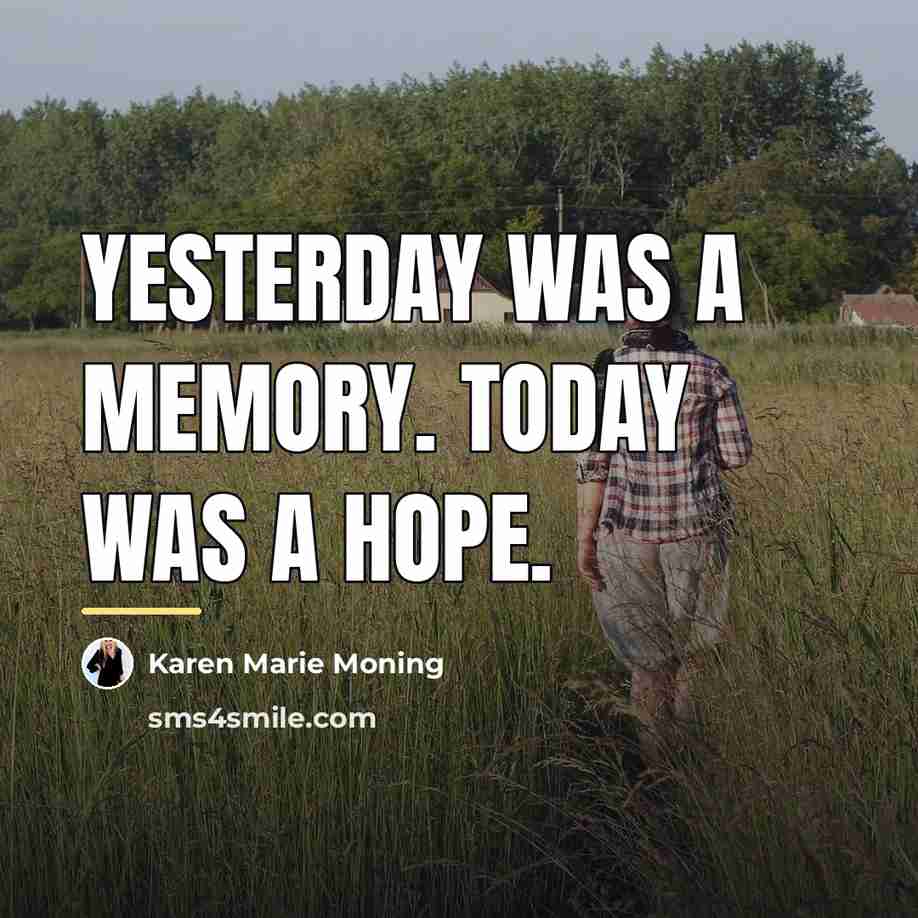 “Yesterday was a memory. Today was a hope.…” quote by Karen Marie Moning