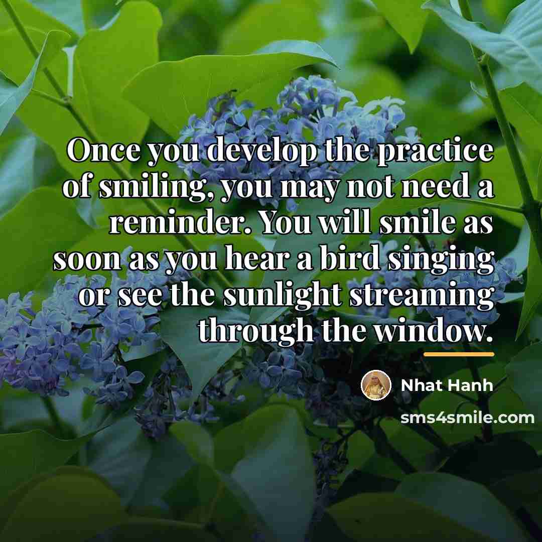 “Once you develop the practice of smiling, you may not…” quote by Nhat Hanh