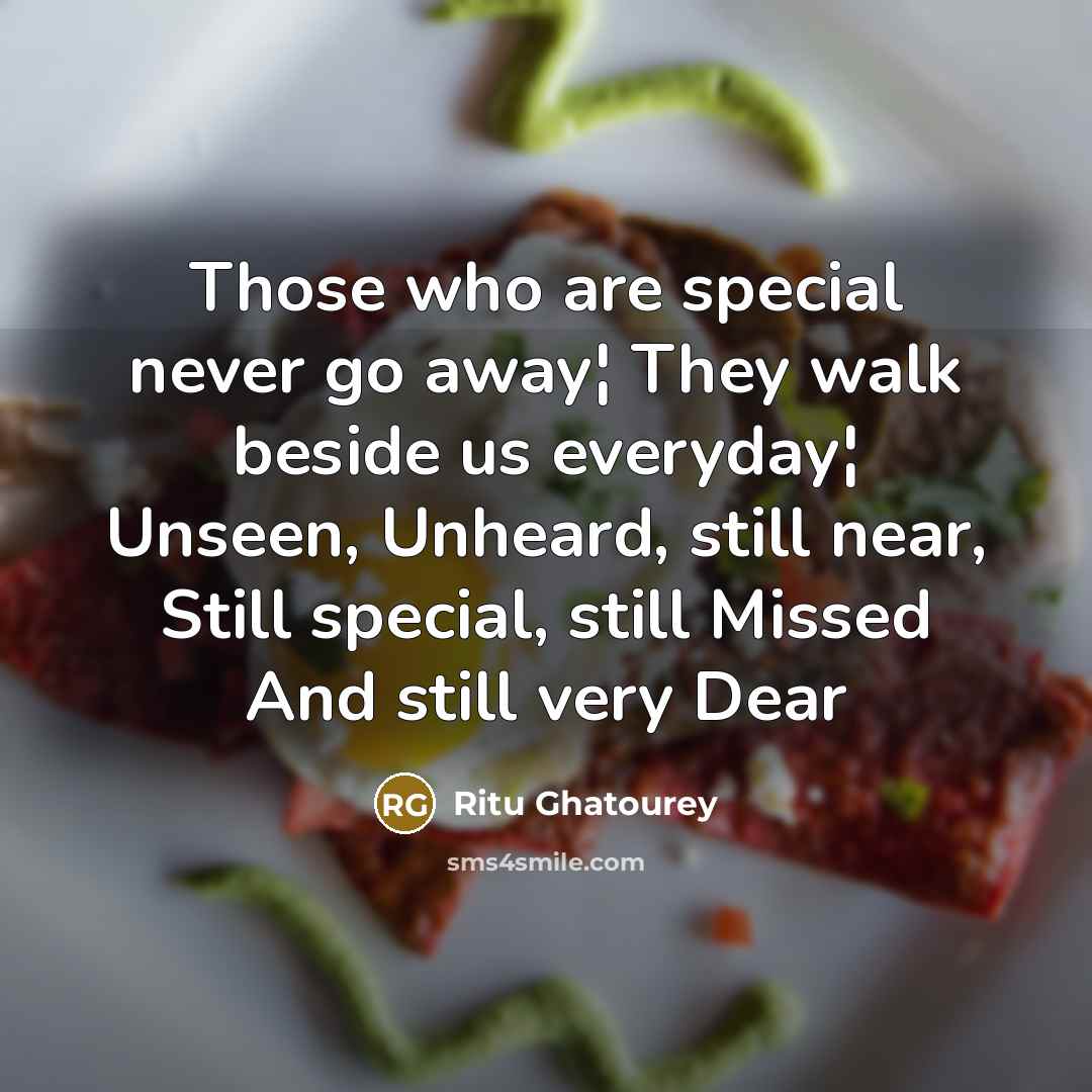 “Those who are special never go away¦ They walk beside…” quote by Ritu Ghatourey