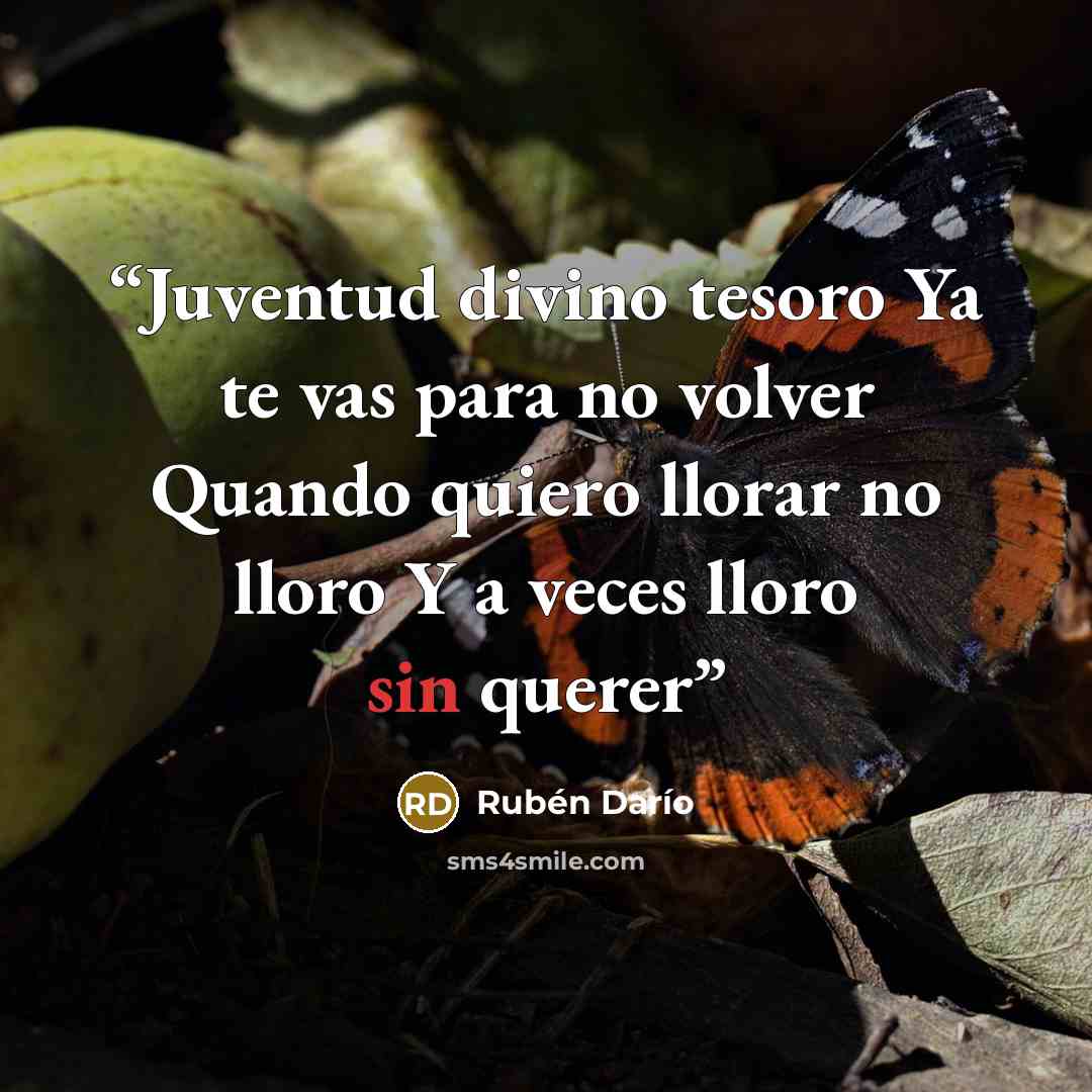 “Juventud divino tesoro Ya te vas para no volver Quando quiero llorar no lloro Y a veces lloro sin querer” quote by Ruben Dario